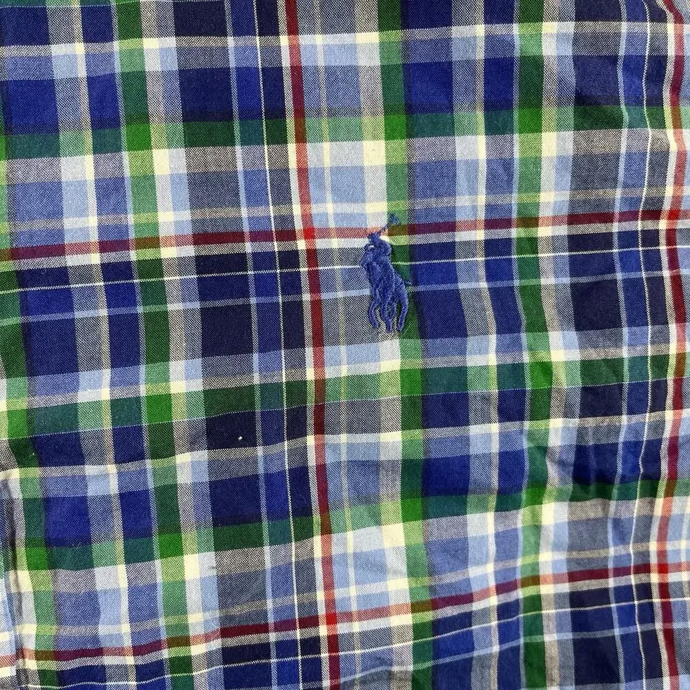 Ralph Lauren Boys XL 18-20 Plaid Button Down Shirt Long Sleeve Blue Green Pony